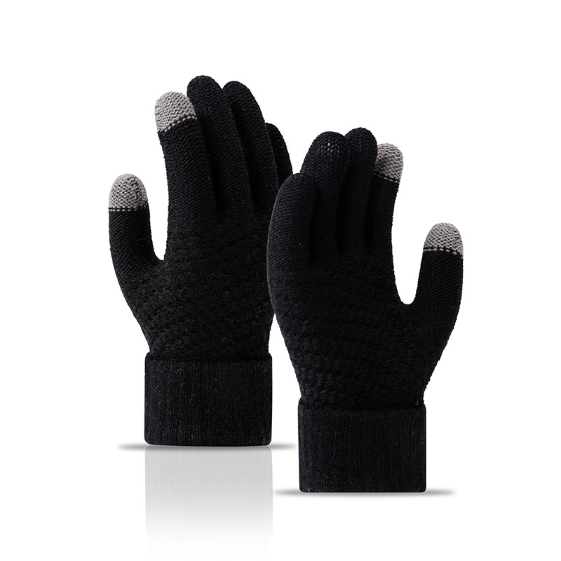 Gloves winter warm student Korean version of simple men's and women's fleece thickened cycling five fingers can touch screen cold cotton gloves_maomaolike.com