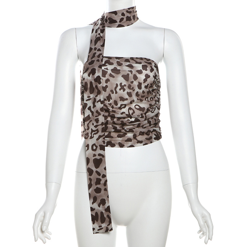 112g Weight Polyester Fabric Type Short Top Length Bandeau Tops Type Holiday Occasion Strapless Neckline Slim Fit Type Leopard Pattern Summer Season Women's Gender Backless Design Sexy, Streetwear Style Wholesale Women's Sexy Streetwear Leopard Backless Tank Tops 12