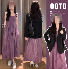 秋装新款吊带孕妇连衣裙+西装外套休闲孕妇两件套装秋季