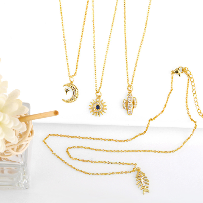 Korean fishbone cactus copper necklace wholesale