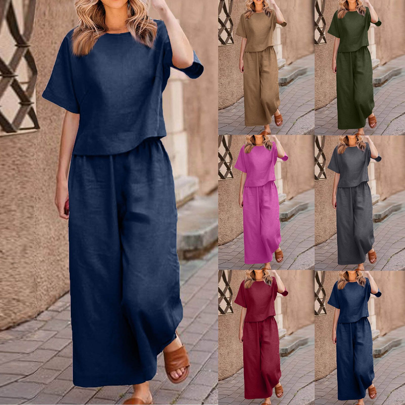 2026 European and American Cross-Border Solid Color Suit Temperament Commuting Two-Piece Set Foreign Trade Loose Fashion Plus Size Women's Clothing Wholesale