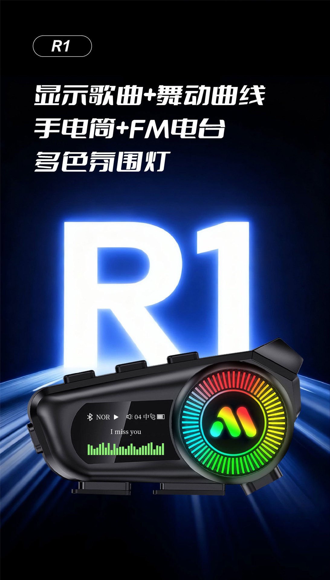 Cross-Border R1 Motorcycle Helmet Bluetooth Headset with Noise Reduction, 30 Hours of Ultra-Long Battery Life, Stereo Music, and Voice Assistant
