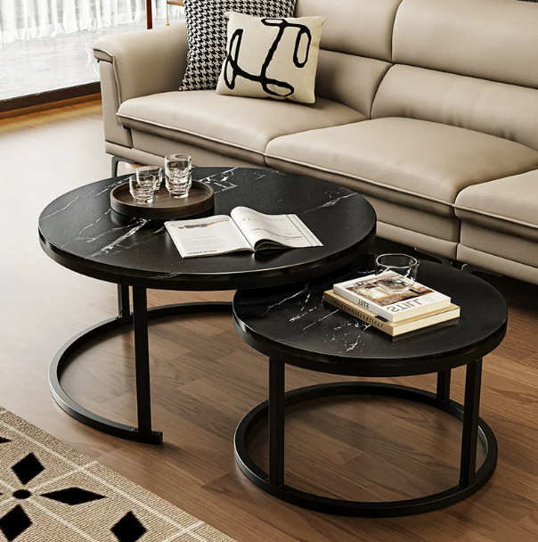 Customized Coffee Table for Small Apartments, Round Desktop, Internet Celebrity Coffee Table, Nordic Simple Round Iron Art Storage Living Room Coffee Table