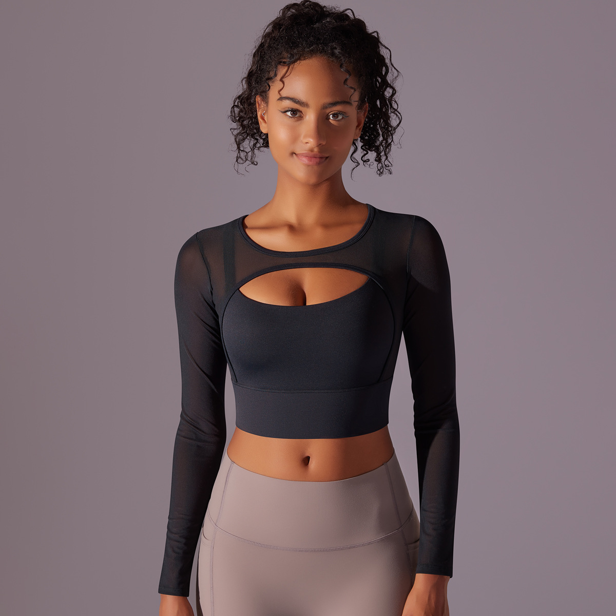 189g Weight Long Sleeve Sleeve Length Nylon, Cotton Blend Fabric Type Short Top Length T-shirt Tops Type Fitness, Yoga Occasion Round Neck Neckline Solid Color Pattern Net Yarn, Hollow Out Design Sports Style Sports Solid Color Nylon Cotton Blend Round Neck Net Yarn Hollow Out Active Tops T-shirt 3