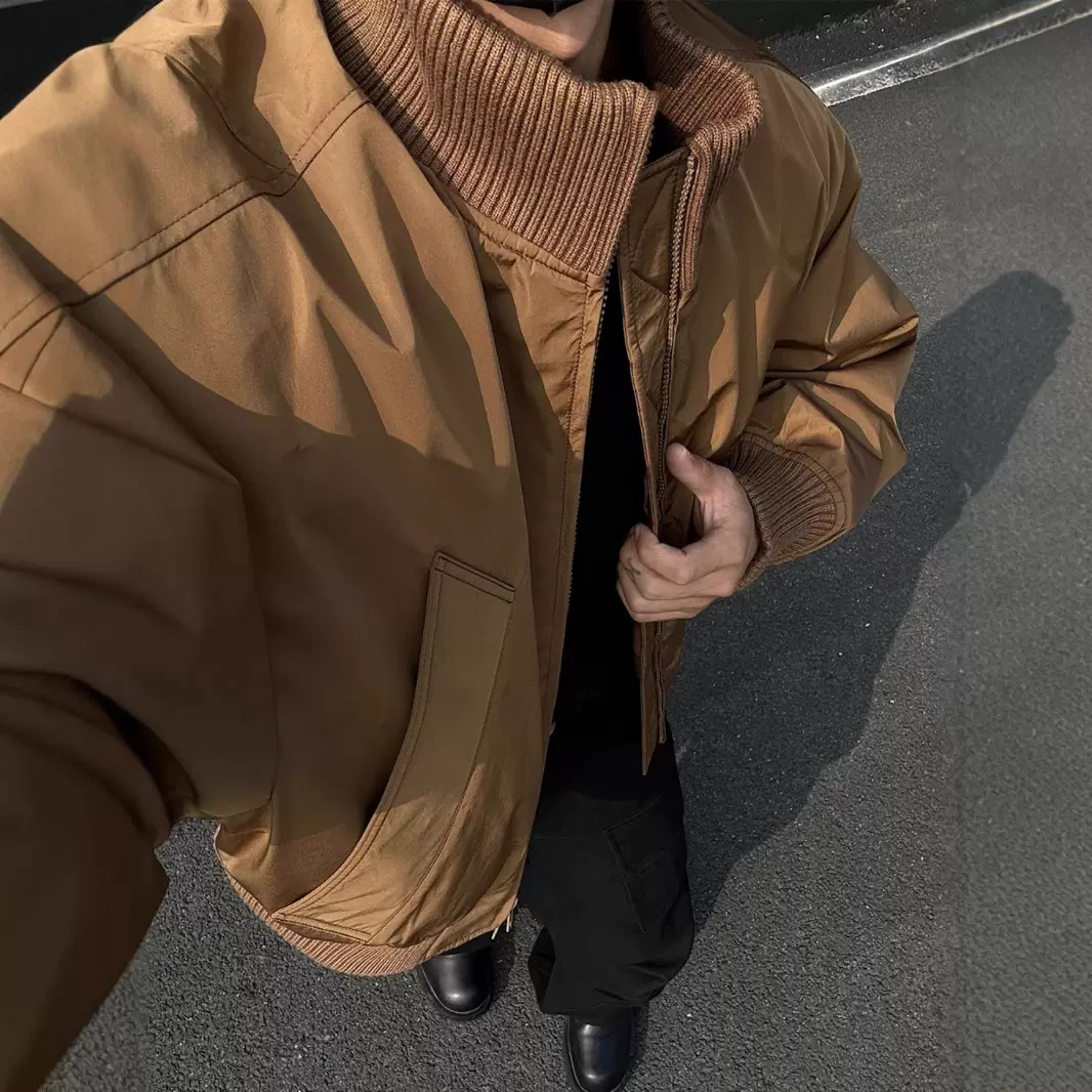 秋冬男潮流美式复古美拉德秋立领棉服男时尚百搭哈灵顿夹克外套