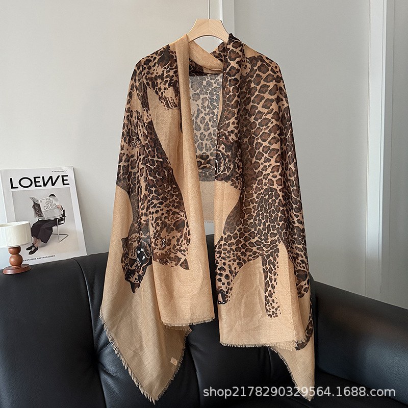American Retro Leopard Print Shawl for Women, Spring and Autumn Old Money Style, Light Luxury Fashion Scarf, High-End Leopard Print Silk Scarf American Retro Leopard Print Shawl for Women, Spring and Autumn Old Money Style, Light Luxury Fashion Scarf, High-End Leopard Print Silk Scarf