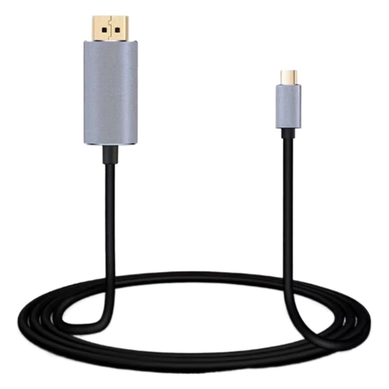 Tipo-C sola vuelta DP DisplayPort 1,8 M 4K @ 60Hz carcasa de aluminio negro HD cable adaptador de vídeo