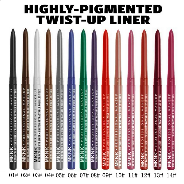 Cross-Border Hot-Selling Mknk Cross-Border Cos Colorful Easy-To-Color Automatic Rotating Eyeliner Gel Pen Eyeliner & Lip Liner