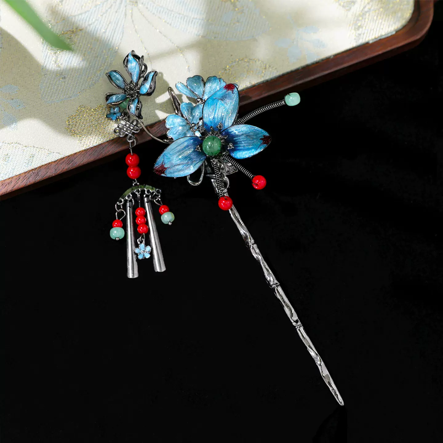 【纯手工】原创国风设计款汉服头饰蓝色发簪流苏古装妆造汉服发饰