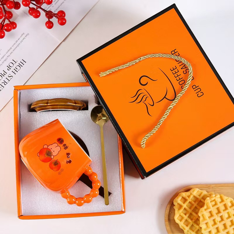 Caja de regalo de tazas de temperatura constante, tazas cálidas de dibujos animados, tazas de cerámica, logotipo personalizado, regalos de alta calidad