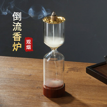 沙漏倒流香炉禅意观烟花梨木金属莲花防风玻璃茶道香道檀沉香薰炉