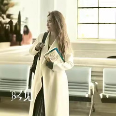 大連婦人服25秋冬セレブ風白ラペルロング両面ウールコートジャケット