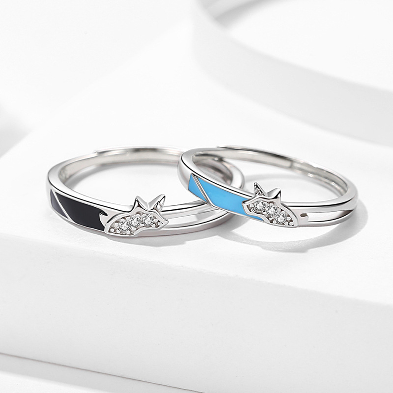 Plata esterlina s925 animal unicornio pareja anillo nicho estilo japonés y coreano diseño creativo anillo abierto boca par