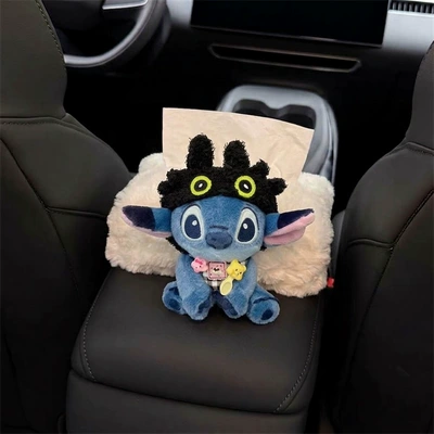 2026 New Car Tissue Box, Car Interior Armrest Tissue Holder, Seat-Mounted Car Tissue Bag, Cute Stitch Design (Car tissue box/set) - standard-toothless-hat-sitting-stitch