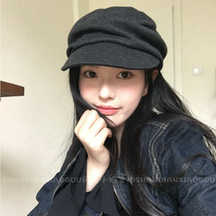 日系复古褶皱鸭舌帽子2025新款女秋冬毛呢气质报童帽显脸小马术帽