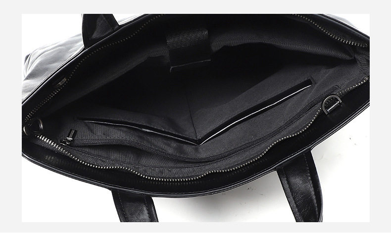 Túi xách tay nam da bò thật 37×7×26 cm kiểu công sở có quai đeo chéo — Màu đen chi tiết 9