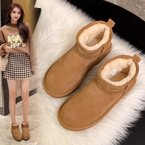 Women's Thick Sole Snow Boots, Fur-All-in-One, Zhou Yu Style, Short Leg Winter Boot with Fleece Lining and Thick Cotton