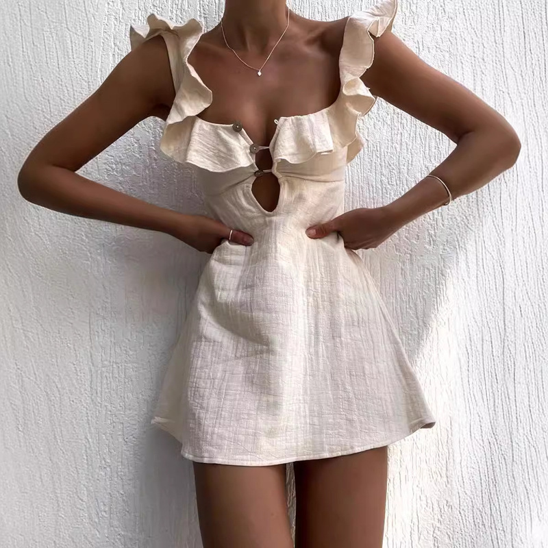Cross-Border Foreign Trade Independent Station Amazon 2024 European and American New Sexy Ruffled Suspender Skirt Dress for Women