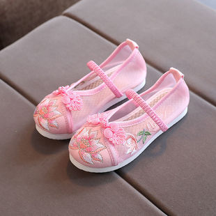 Girls' Embroidered Shoes, Chinese Style Old Beijing Kidsren's Net Shoes, Performance Shoes, Ethnic Style Han Dynasty Shoes, Retro Cut Out Shoes