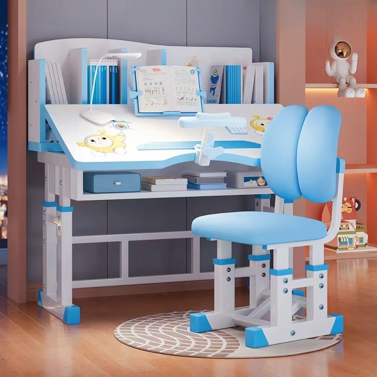 Children's Study Table Can Be Raised and Lowered, Suitable for Primary School Students, Home Homework Desk, Writing Desk and Chair Set, Boys and Girls Desk and Chair Set