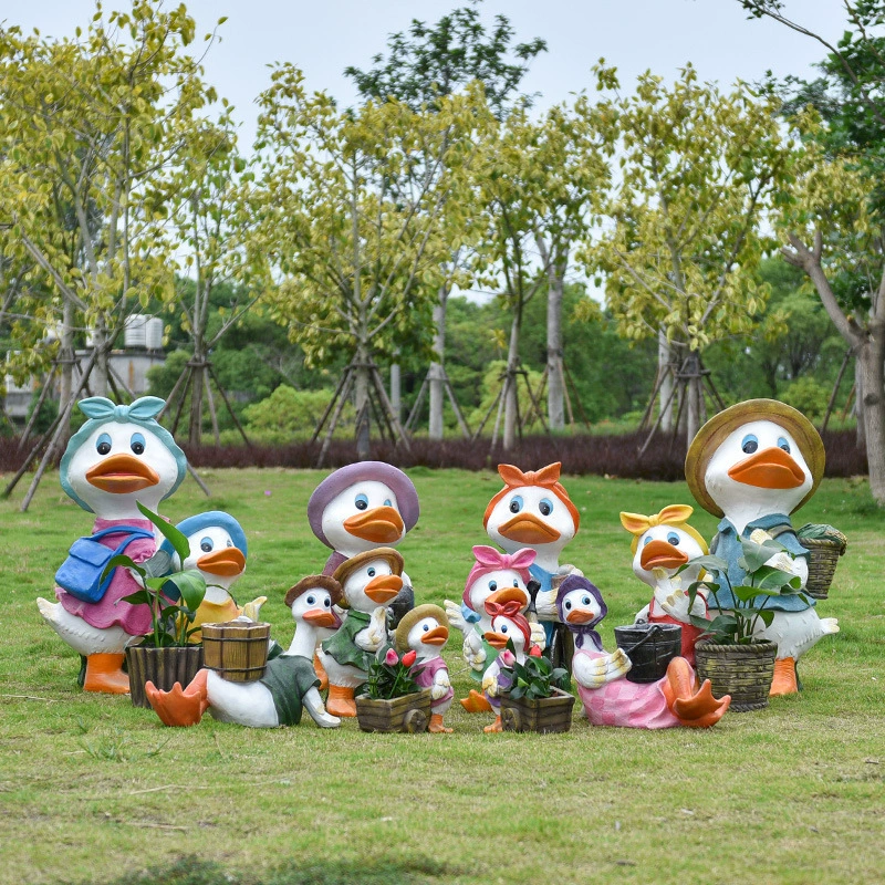 FRP газон мультфильм утка скульптура украшение детский сад вилла с внутренним двором ландшафтный сад милый цветок животных