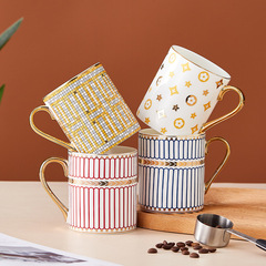 北歐風ins輕奢簡約手工描金陶瓷杯英式骨瓷馬克杯情侶杯子咖啡杯