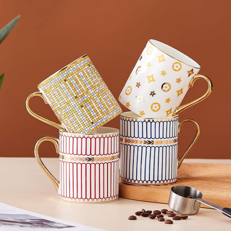 Nordic Style ins Light Luxury Simple Handmade Gold-painted Ceramic Cup British Bone China Mug Couple Cup Coffee Cup