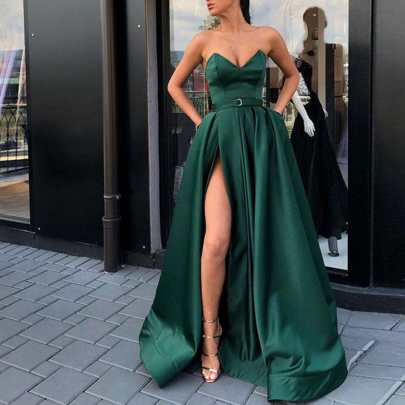 Comercio exterior europeo y americano Amazon AliExpress deseo vestido de novia con cuello en V sexy tubo superior satén adelgazamiento vestido largo