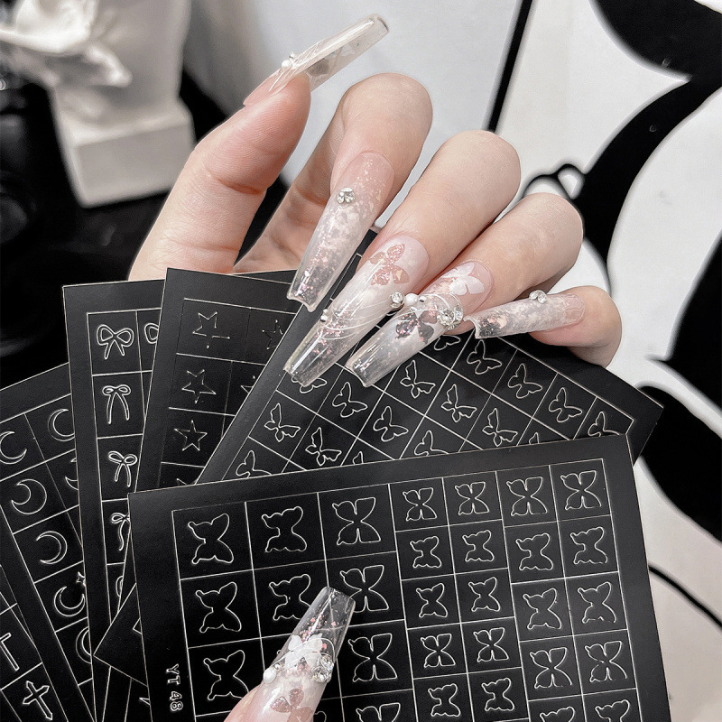 Nail Art Stickers Trendy French Hollow Spray-Painted Striped Irregular Star Moon Butterfly Flower Nail Stickers Nail Art Stickers Trendy French Hollow Spray-Painted Striped Irregular Star Moon Butterfly Flower Nail Stickers