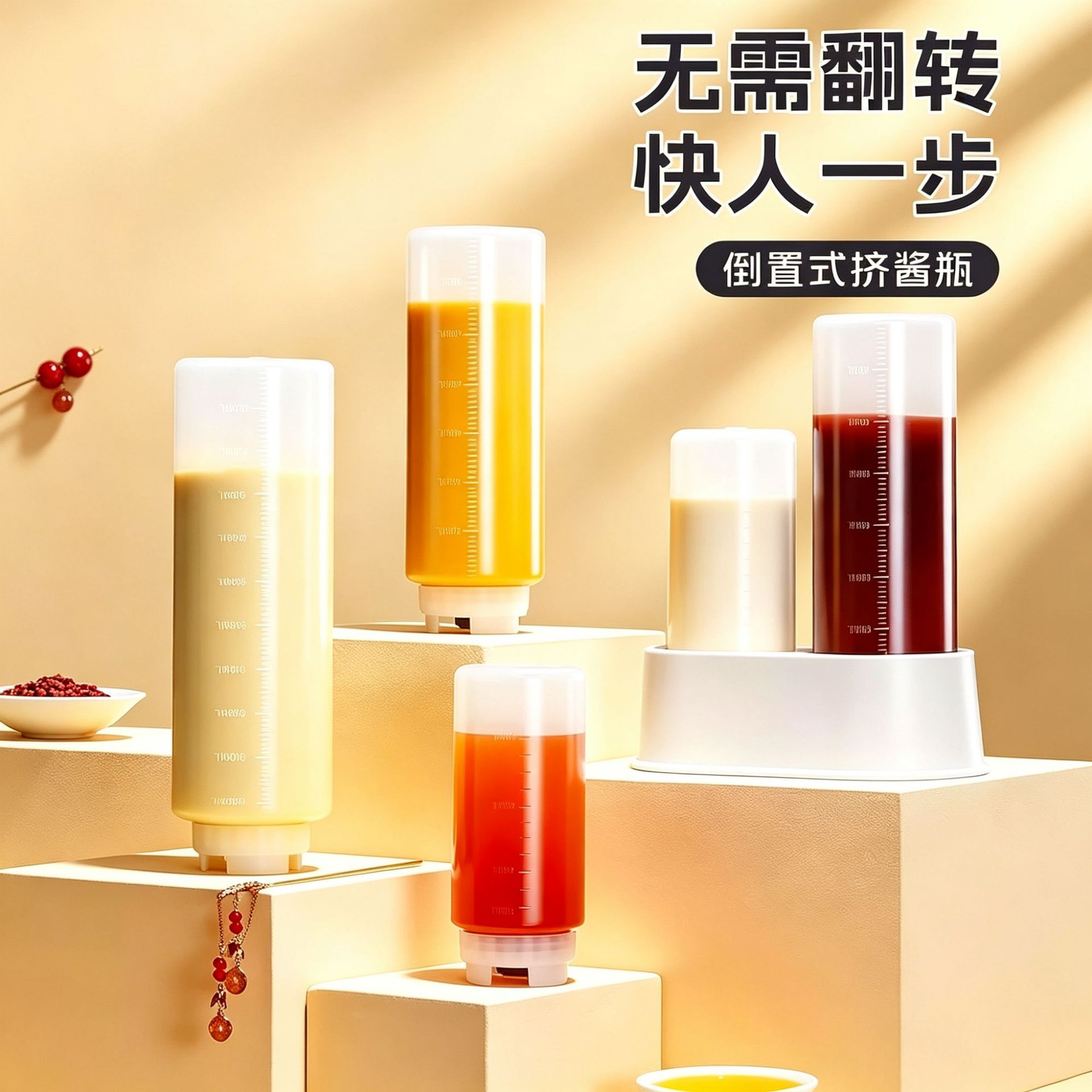 硅胶口倒置挤酱瓶番茄酱蜂蜜分装倒放蚝油挤压沙拉果酱食品级商用