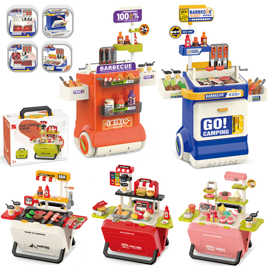 Niños transfronterizos en casa mesa de barbacoa juguetes BBQ set cocina barbacoa kebab simulación carritos de alimentos