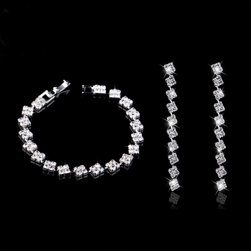 claw chain rhinestone bridal bracelet earrings two piece set simple dress wedding accessories bracelet_voghion.com