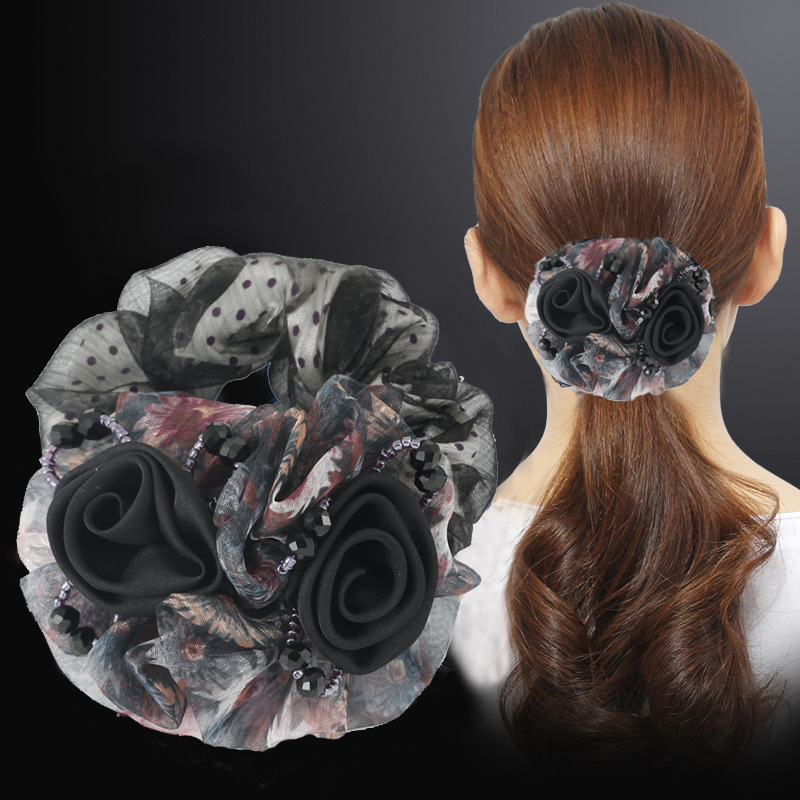 컬러풀한 거즈 머리끈[블랙]