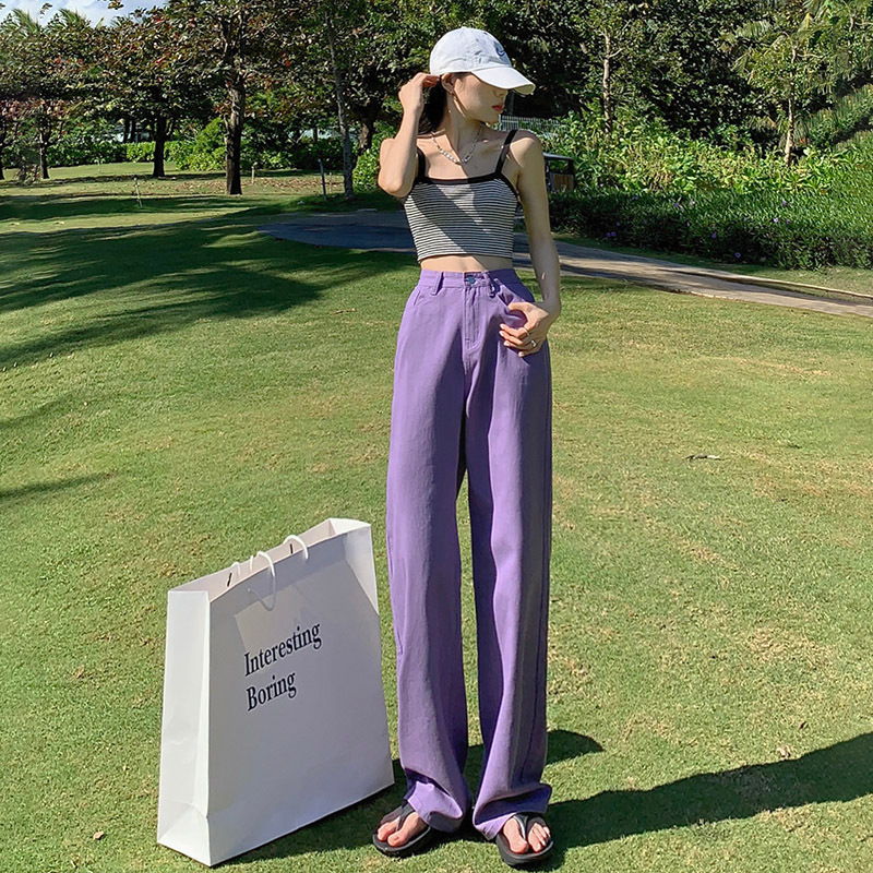 New color color high waist draping 2022 new spring slim straight jeans Women's American high street pants