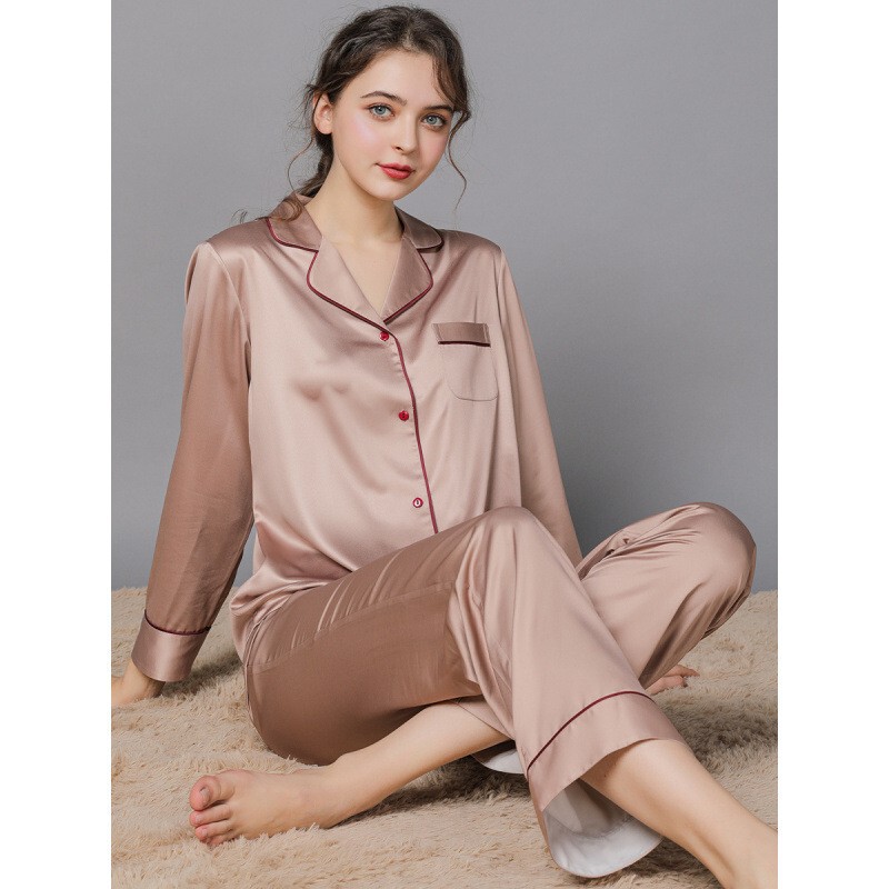 Luxurious Silk Pajama Set for Women, Long-Sleeved, 2026 Solid Color Summer and Autumn Pure Silk Mom's Loungewear