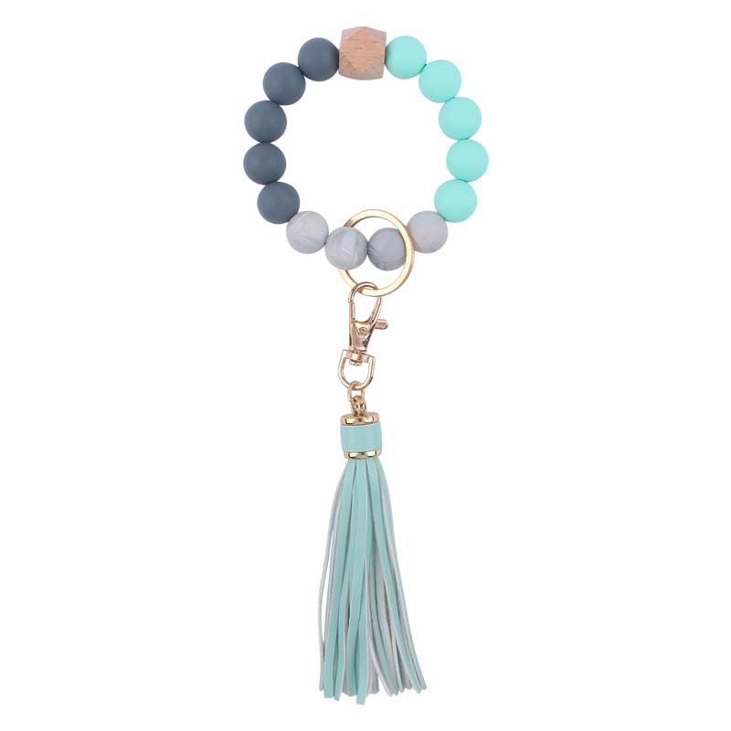 Creativo nuevo cuero pu borla colgante llavero silicona muñeca leopardo silicona pulsera llavero