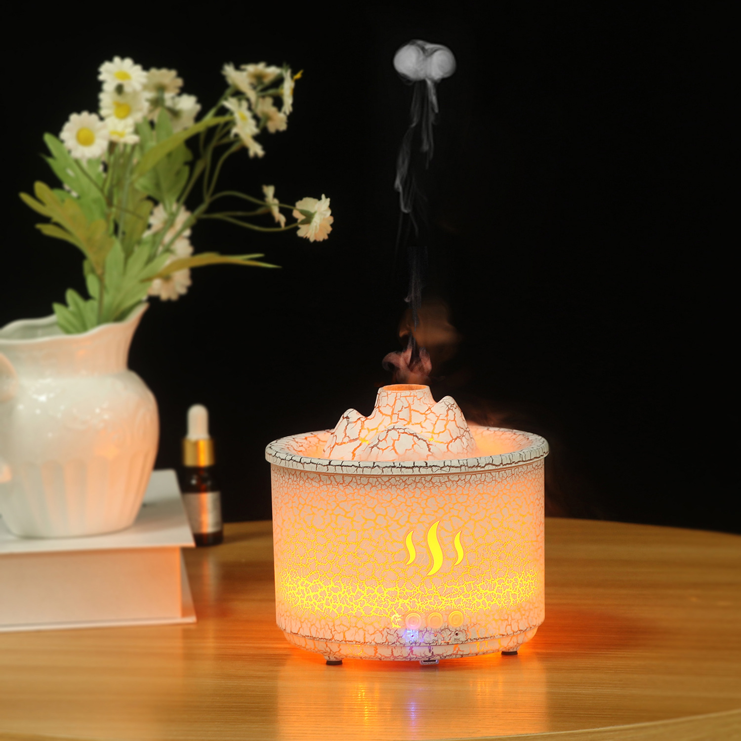 Nueva llegada anillo de humo spray de modo dual máquina de aromaterapia ultrasónica humidificador de aceite esencial llama lámpara azul erupción volcánica