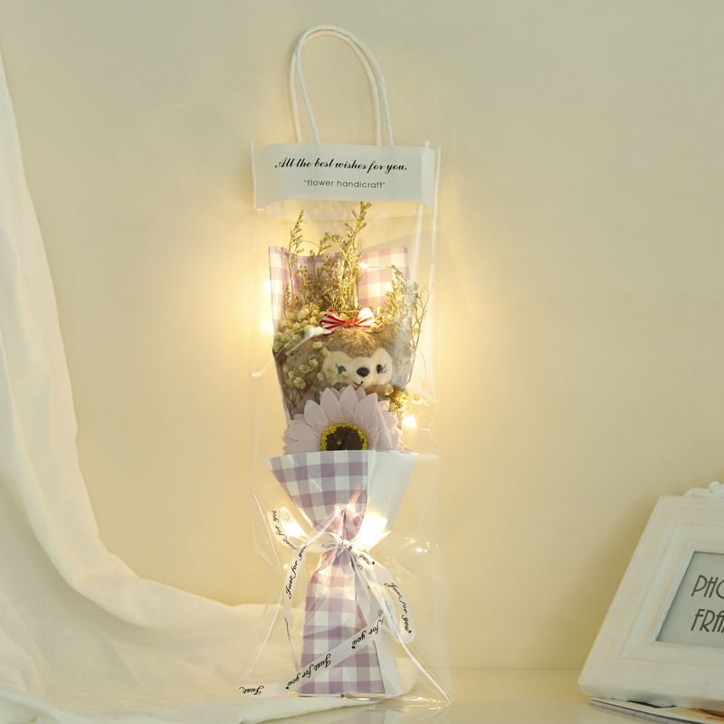 보라색 격자 무늬. 셜리 메이 + 퍼플 해바라기 [램프가있는 선물 가방]