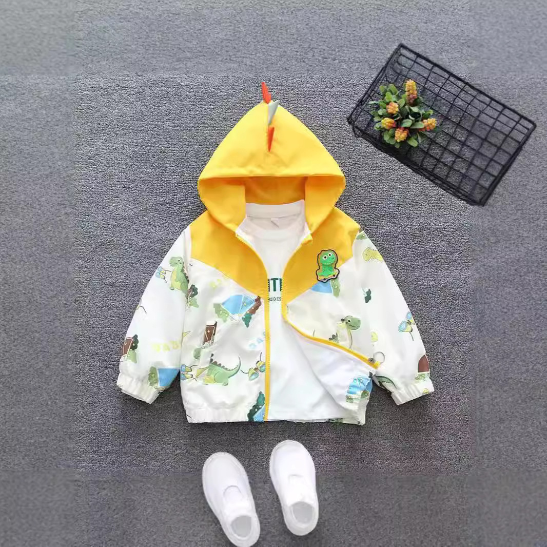 어린이 착용 소년 봄 착용 작은 공룡 코트 2024 새로운 도착 소년 스타일 봄 가을 패션