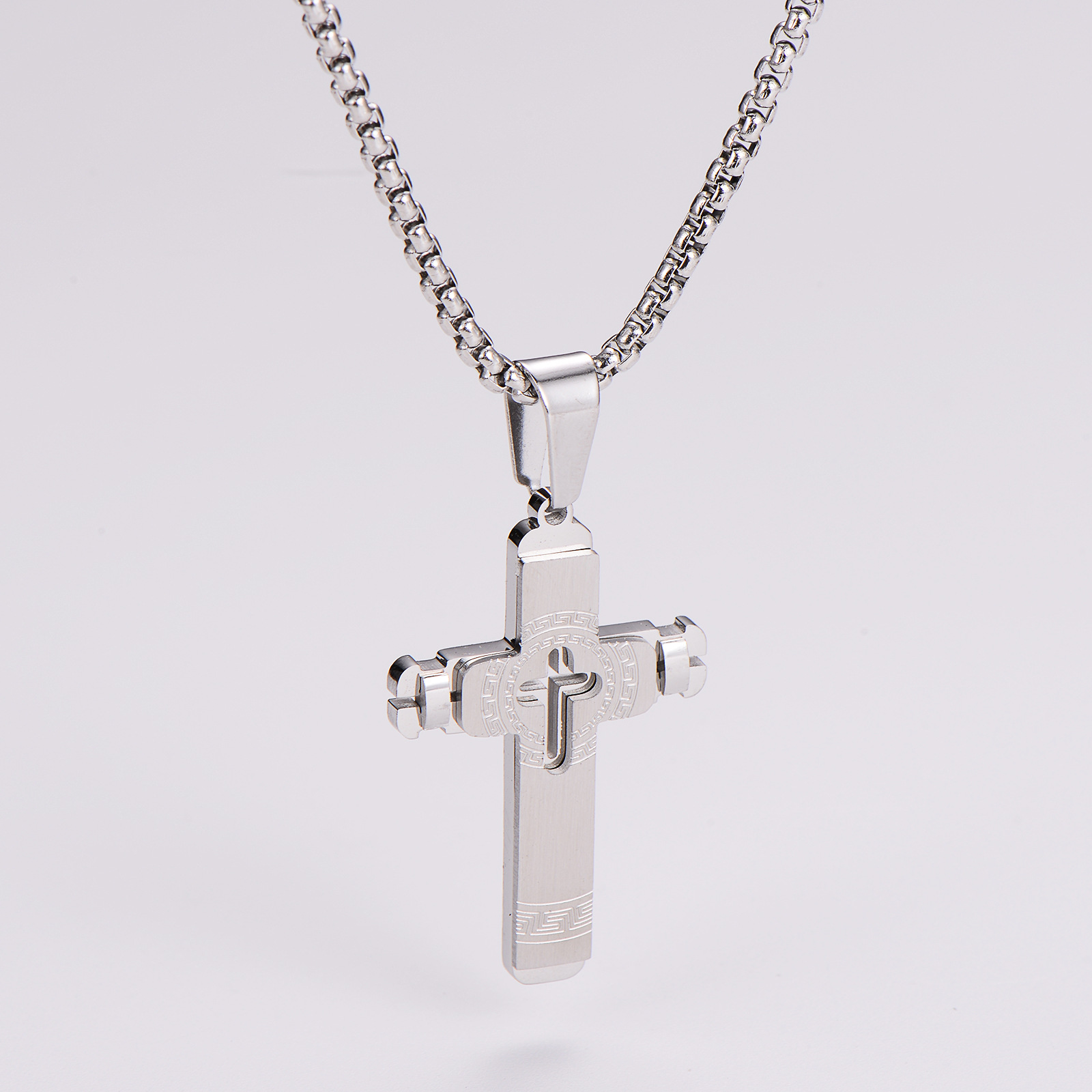 AMLins Stainless Steel Necklace Hollow Simple Engraved Pendant_voghion.com