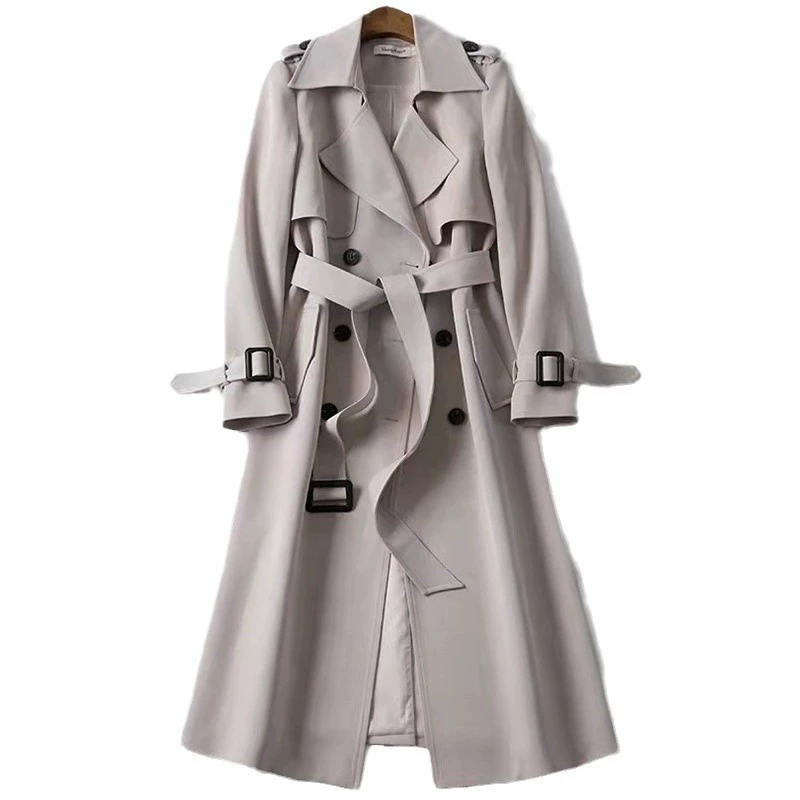 Черное длинное осеннее trench coat, середина длины, корейский стиль, для подростков, британский стиль
