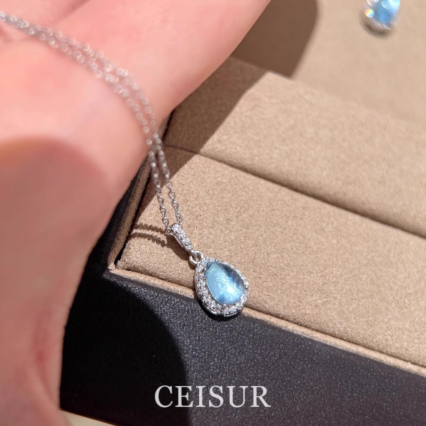 Aquamarine Water Drop Necklace Women's 2025 New High-End Light Luxury Niche Exquisite Accessory Necklace