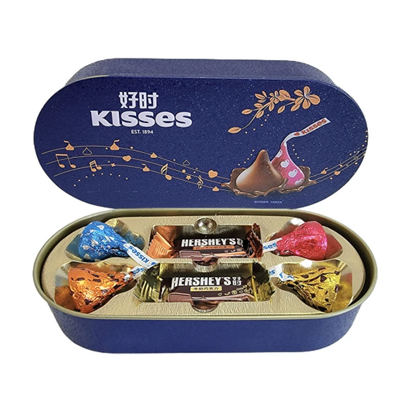Жестяная подарочная коробка Hershey's Kisses молочный шоколад, push-pull, 4+2 шт., 16×7,5×3 см