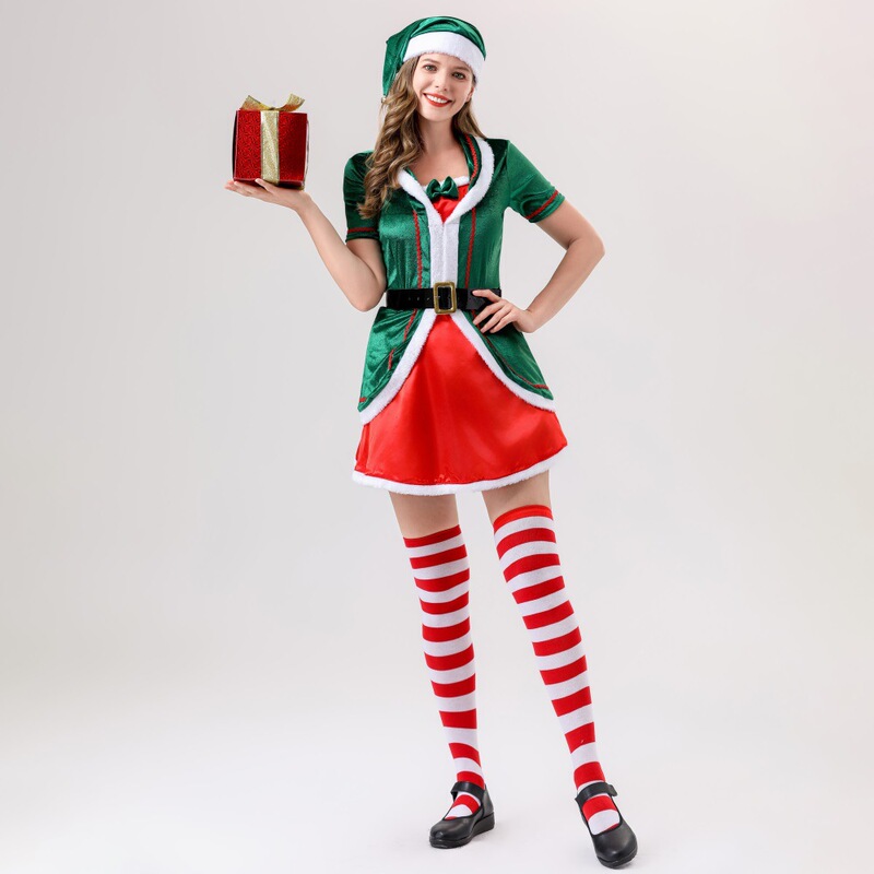 Christmas Cosplay Costume Green Christmas Elf Christmas Dress Ladies Dress Theme Party Stage Outfit