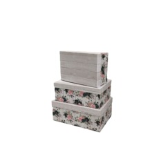 合心意时尚木纹田园印花长方形三件套鲜花盒抱抱桶包装礼品礼物盒
