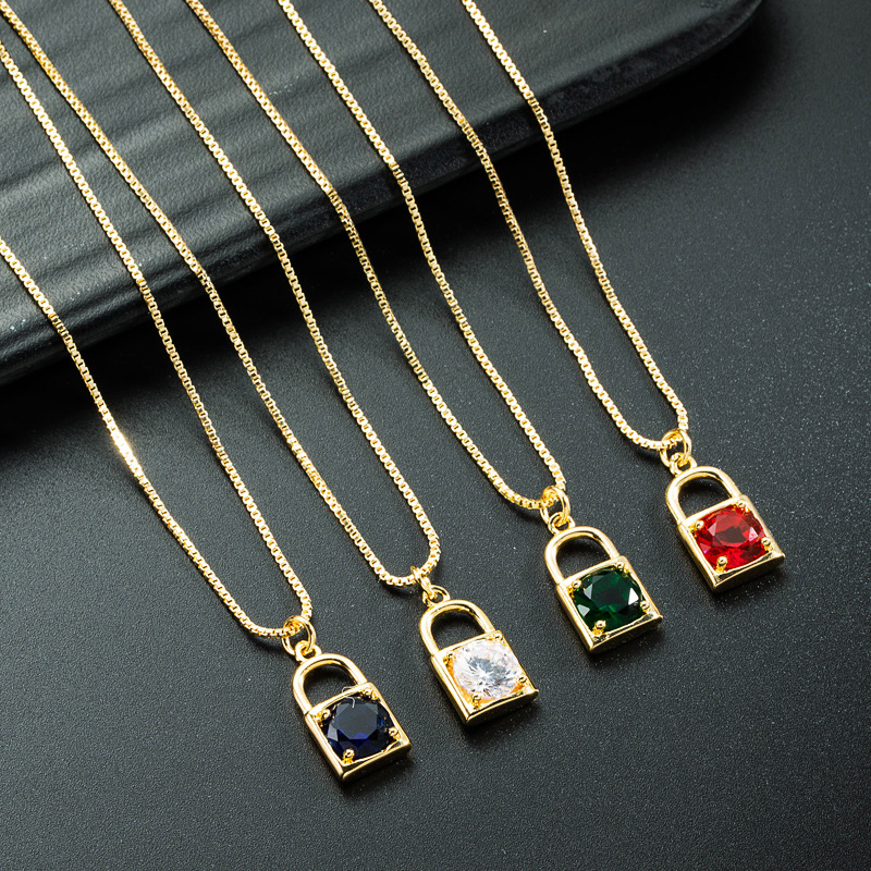 European And American Creative Personality Zircon Lock Pendant Copper Necklace display picture 2