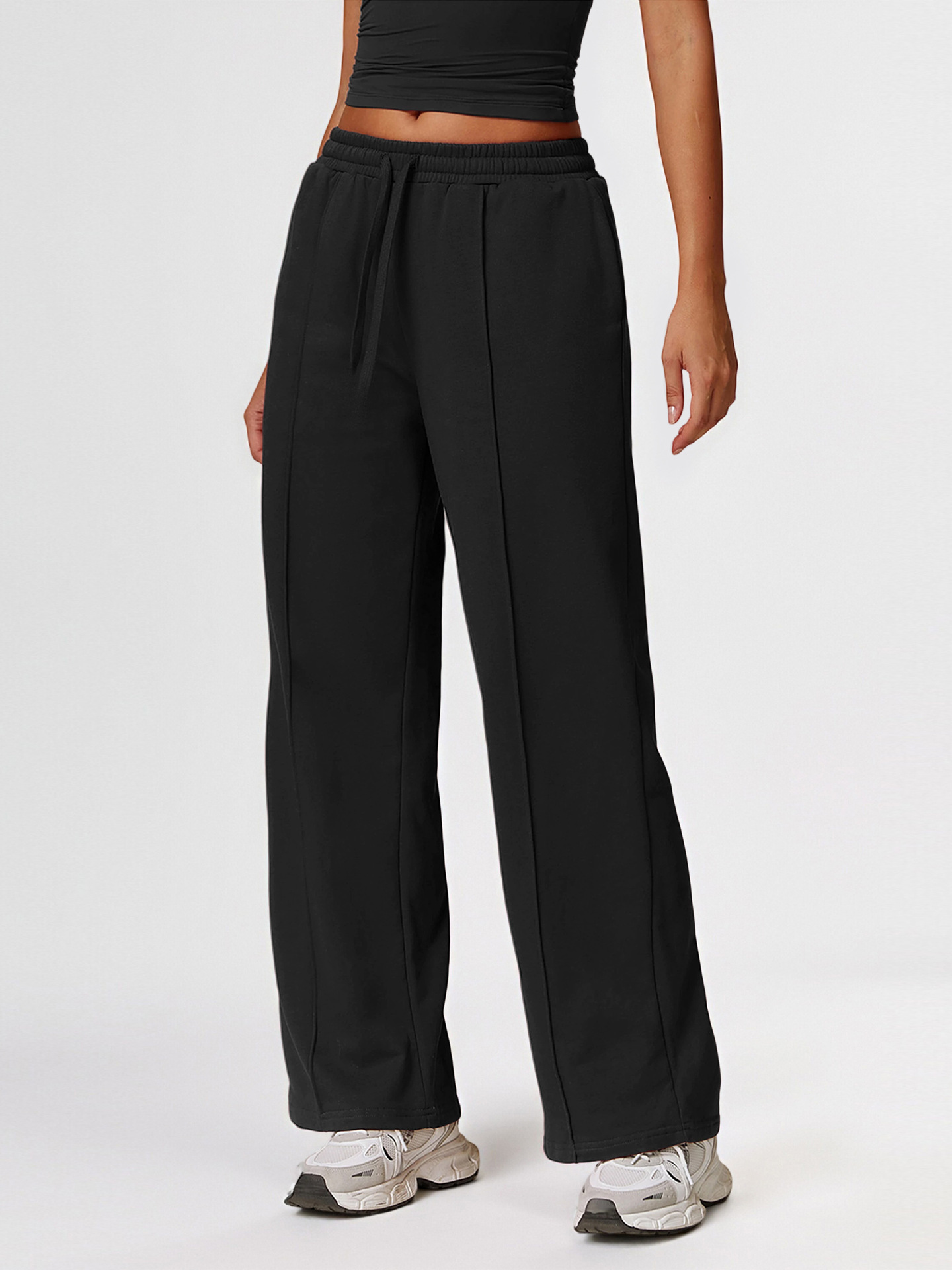 Primavera y otoño nuevos pantalones deportivos de alta cintura sueltos de bolsillo pantalones casuales rectos en el exterior pantalones deportivos versátiles mujeres