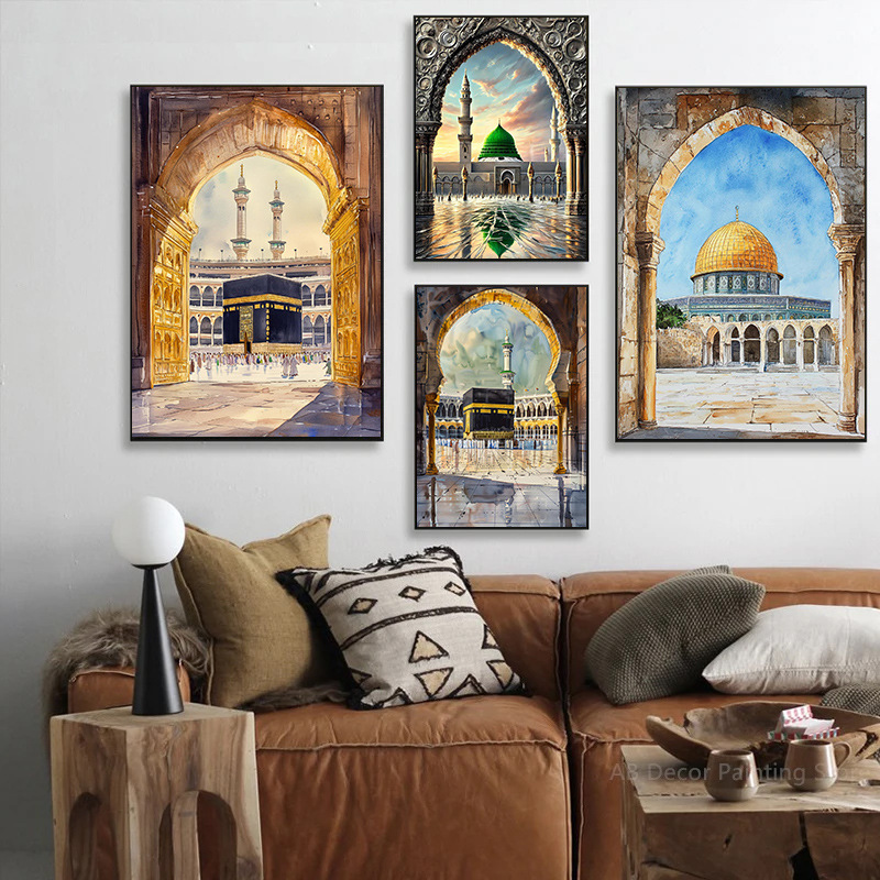 Al-Aqsa Mosque Kaaba Decoration Islamic Art Canvas Painting Poster Cross-Border Home Bedroom Decoration No