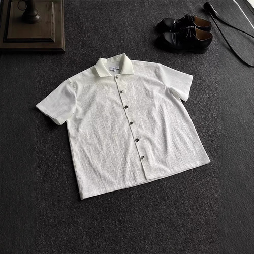 Silky Drape Short-Sleeve Cleanfit Shirt for Men - Summer Eternal Flower Series - High-End Crepe Tencel Blended Texture