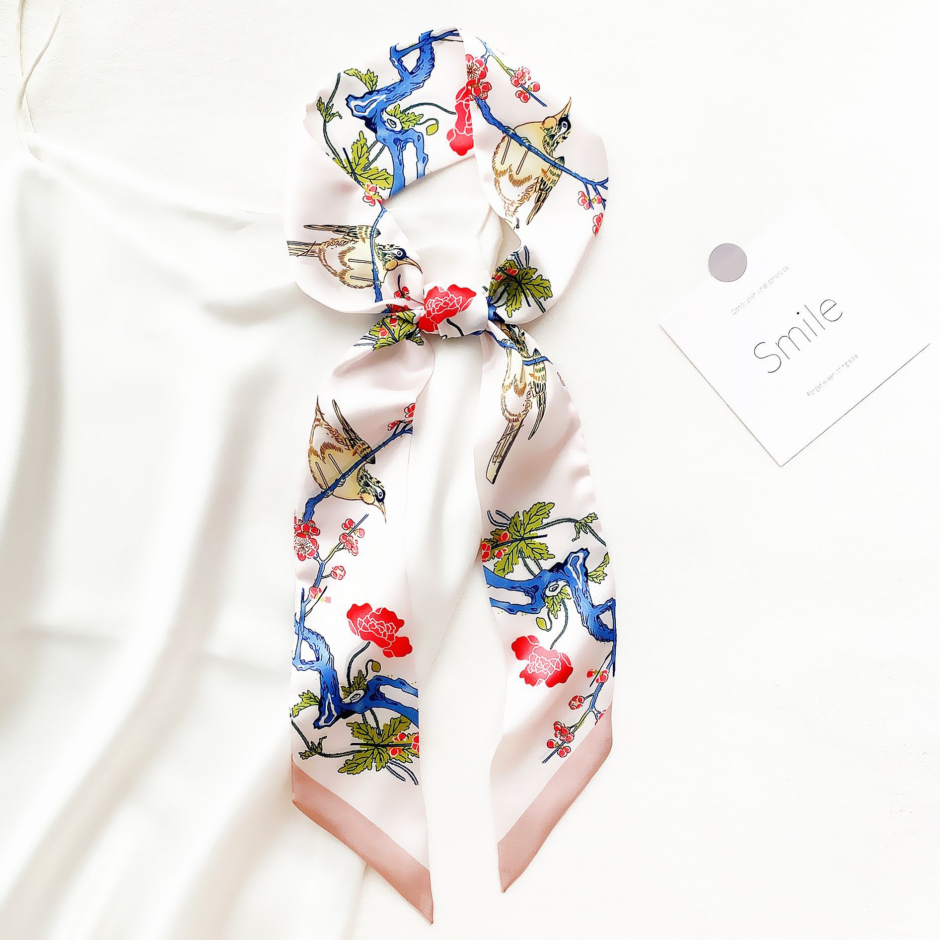 20g Weight Korean Style Summer Flower And Bird Printed Ladies Decoration Ribbon Hair Band Scarf